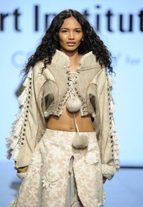 LOS ANGELES, CA - OCTOBER 12: A model walks the runway wearing Monique Petrossian at Art Hearts Fashion Los Angeles Fashion The Art Institutes Showcase on October 12, 2016 in Los Angeles, California. (Photo by Arun Nevader/Getty Images for Art Hearts Fashion)