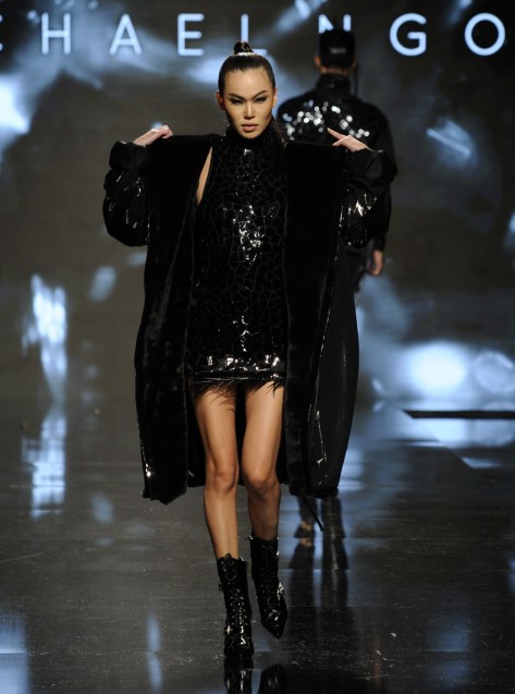 LOS ANGELES, CA - OCTOBER 09: A model walks the runway wearing Michael NGO at Art Hearts Fashion Los Angeles Fashion Week presented by AIDS Healthcare Foundation on October 9, 2016 in Los Angeles, California. (Photo by Arun Nevader/Getty Images for Art Hearts Fashion)