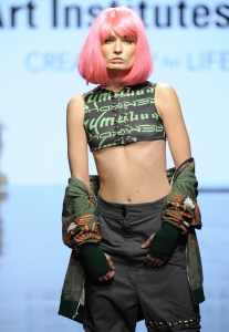 LOS ANGELES, CA - OCTOBER 12: A model walks the runway wearing Monique Charlie Petrossian at Art Hearts Fashion Los Angeles Fashion The Art Institutes Showcase on October 12, 2016 in Los Angeles, California. (Photo by Arun Nevader/Getty Images for Art Hearts Fashion)