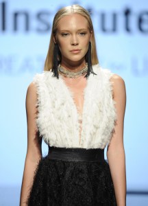 LOS ANGELES, CA - OCTOBER 12: A model walks the runway wearing Patrick Kevin Francisco at Art Hearts Fashion Los Angeles Fashion The Art Institutes Showcase on October 12, 2016 in Los Angeles, California. (Photo by Arun Nevader/Getty Images for Art Hearts Fashion)