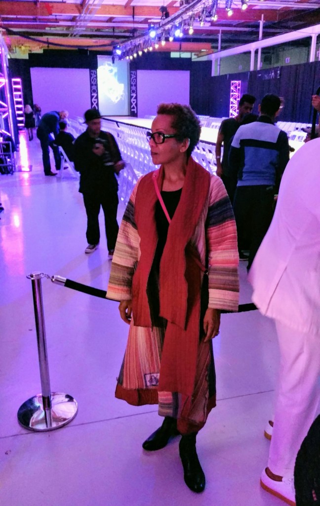 Rhonda P. Hill founder of EDGE at Portland's FashioNxt wearing Narci Lee, ©Rhonda P. Hill