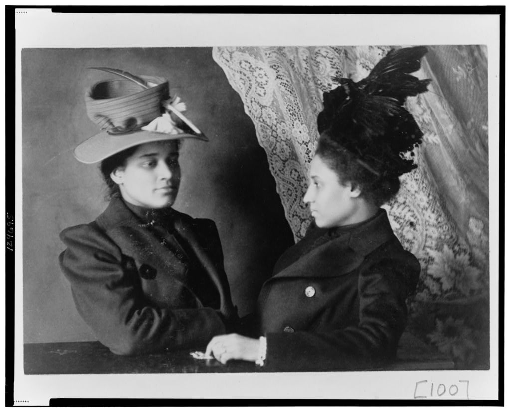 Two African American women from Georgia, half-length portrait illustrating class, clothing, and dress, 1899 or 1900, Exhibit of American Negroes, 1900 Paris Exposition, Library of Congress
